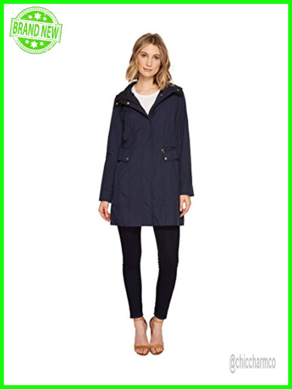 Packable Hooded Rain Jacket Striped Lightweight Travel